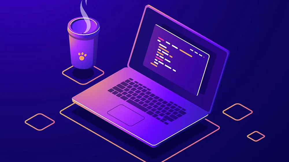 Ilustracja — laptop z kodem